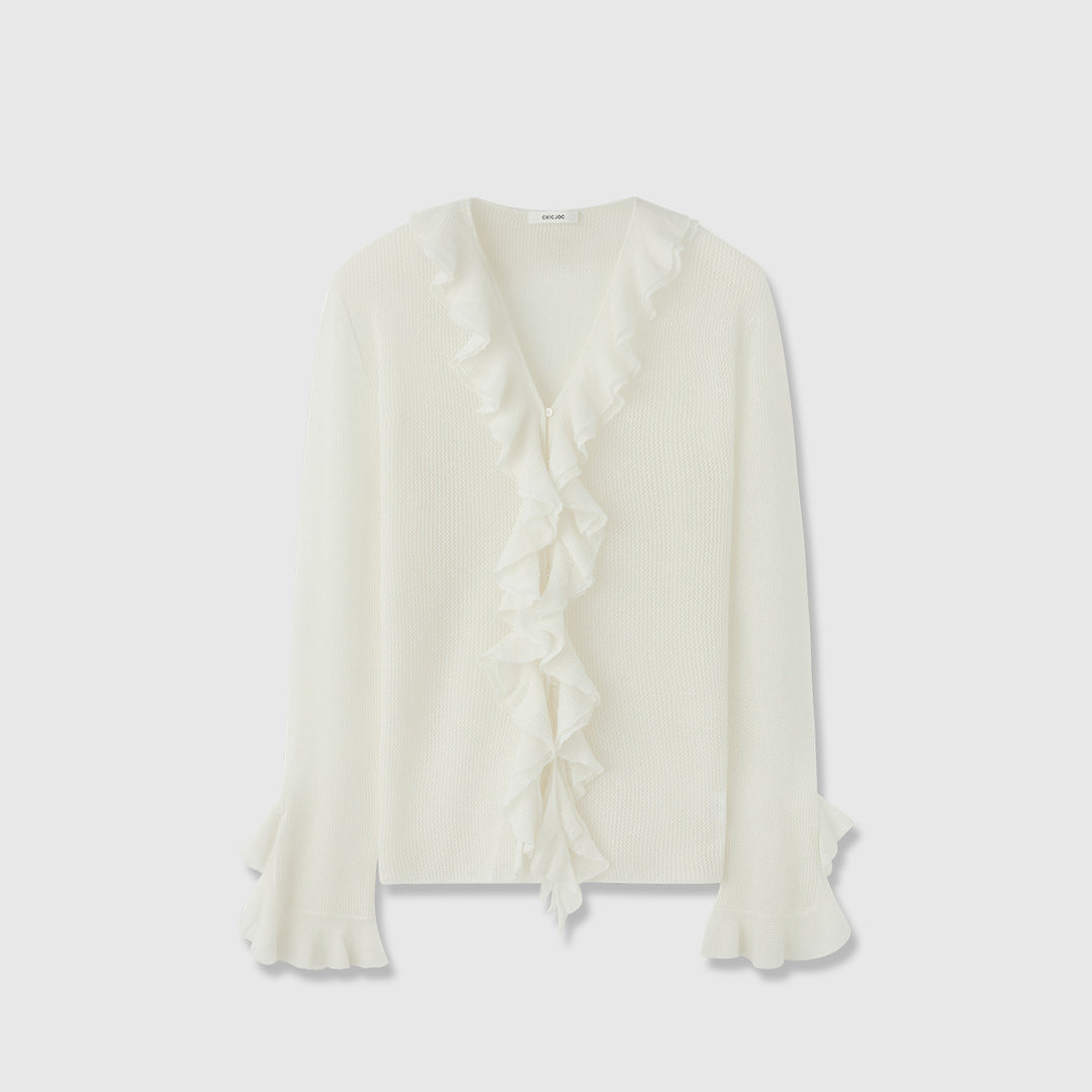 Pull tricoté pour femmes avec décoration en volants Chic & Stil