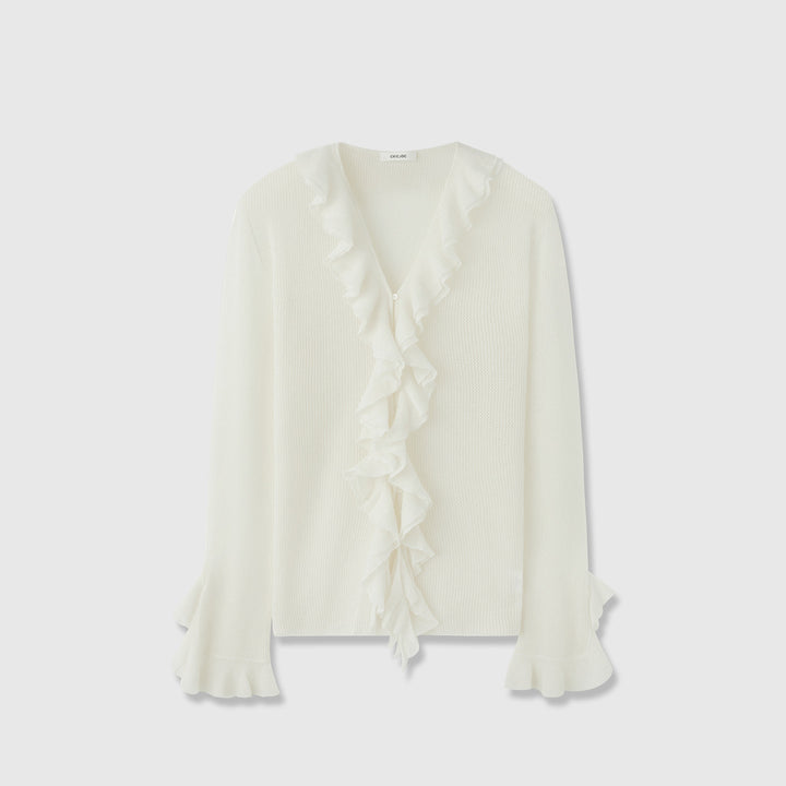 Pull tricoté pour femmes avec décoration en volants Chic & Stil