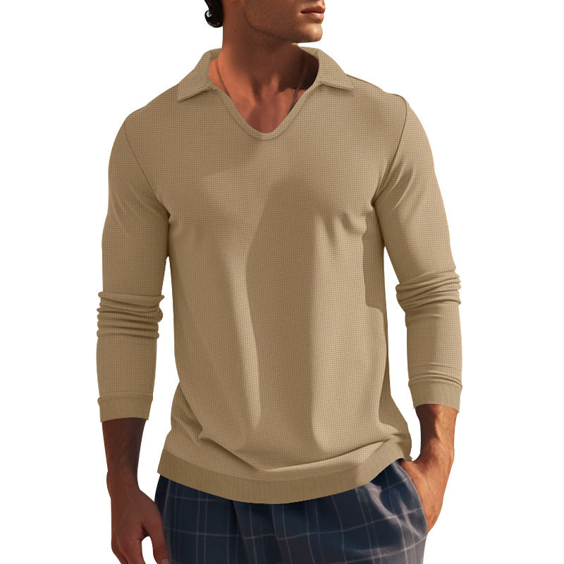 Men's long sleeve T-shirt with modern V neck and textured design Lune London