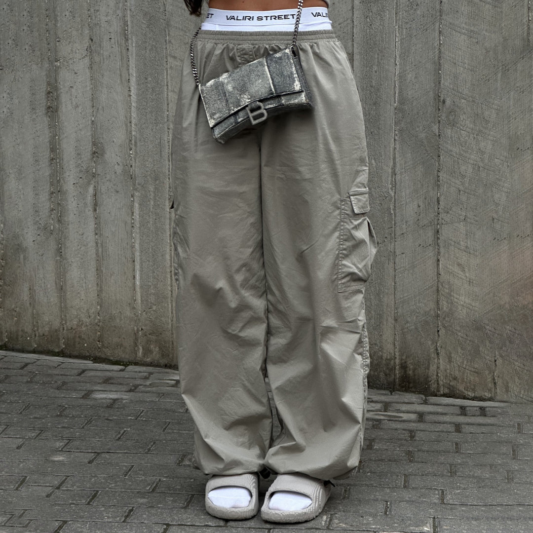 Casual utility style cargo pants for women with an elastic waistband and practical pockets Lune London