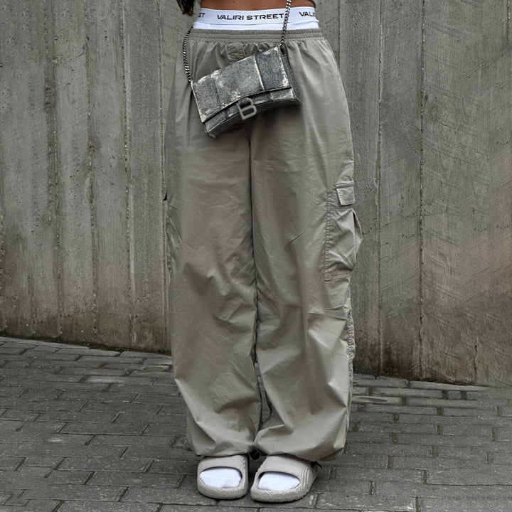 Casual utility style cargo pants for women with an elastic waistband and practical pockets Lune London