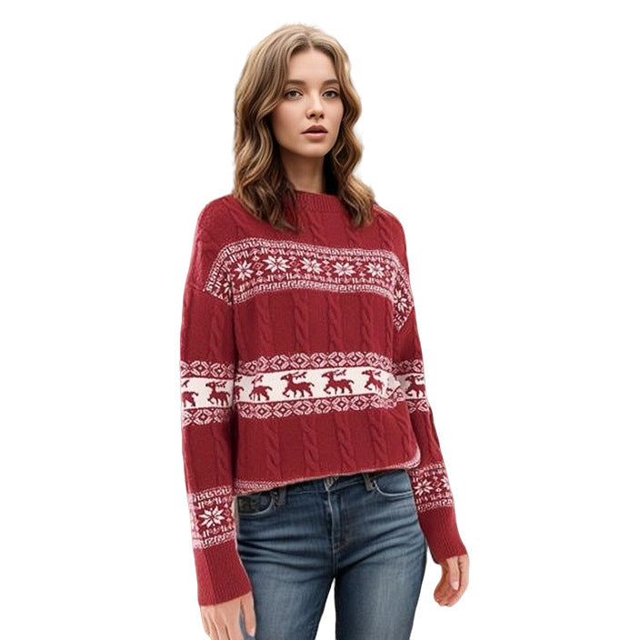 Ladies thick knit sweater with festive reindeer design Lune London