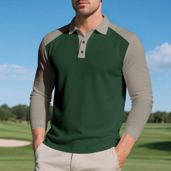 Men's Long Sleeve Sporty Polo with Modern Color Accents Lune London