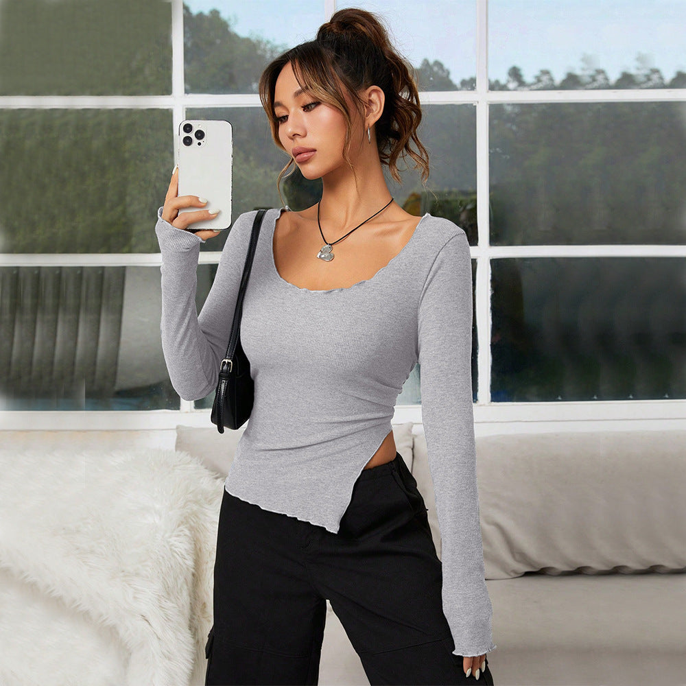 Chemisier femme ajusté à manches longues avec ourlet asymétrique et décolleté élégant Chic & Stil