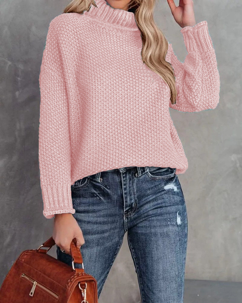 Comfortable knitted sweater for women with a high collar and airy structure Lune London