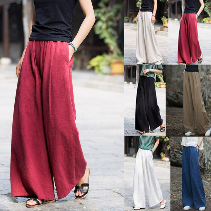 Linen trousers for women in loose fit with elastic waistband and practical pockets Lune London
