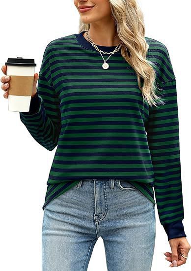 Ladies Casual Striped Sweater with Round Neck Lune London