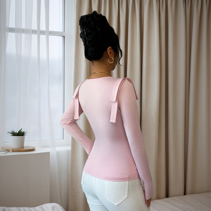 T-shirt ajusté à manches longues pour femmes avec des éléments de volants décoratifs Chic & Stil