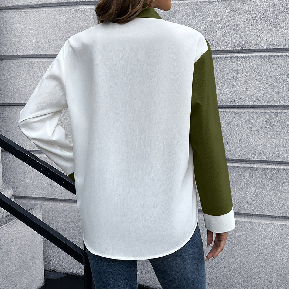 Ladies Elegant Oversized Blouse with Chic Contrast Tabs and Style