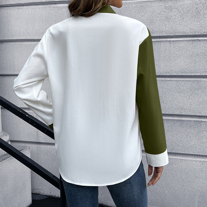Ladies Elegant Oversized Blouse with Chic Contrast Tabs and Style