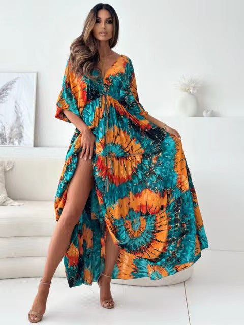 Bohemian maxi dress for women with high slit Lune London