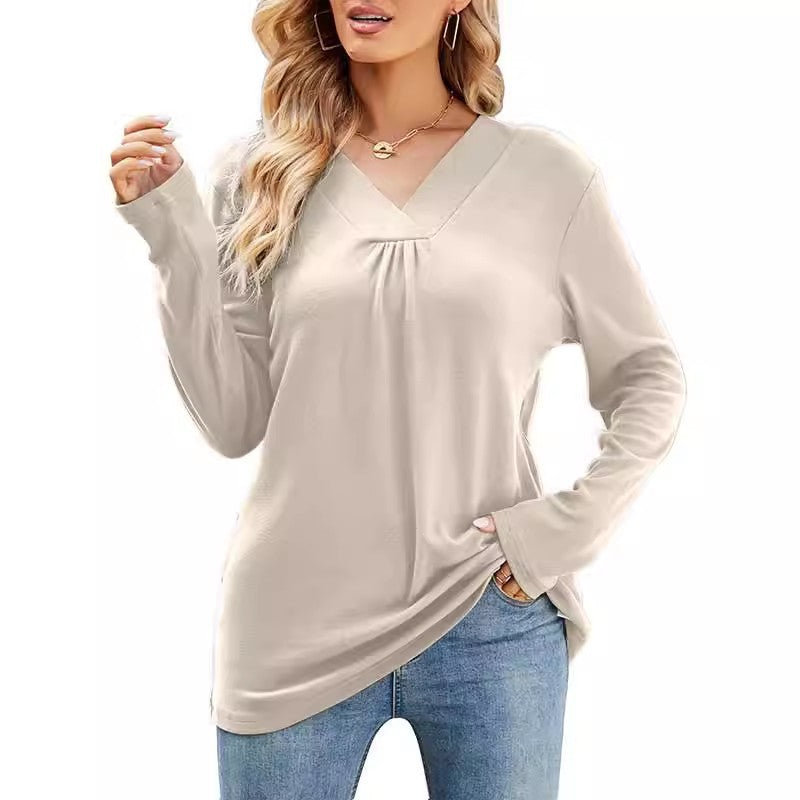 Long sleeve V-neck blouse for women with asymmetrical cut Lune London