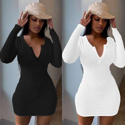 Knitted dress for ladies with button placket and fitted cut Lune London