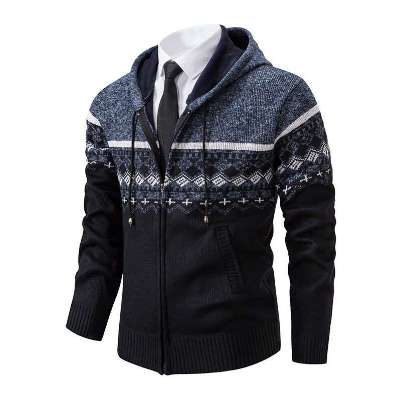 Men's hooded knit jacket with Norwegian pattern Lune London