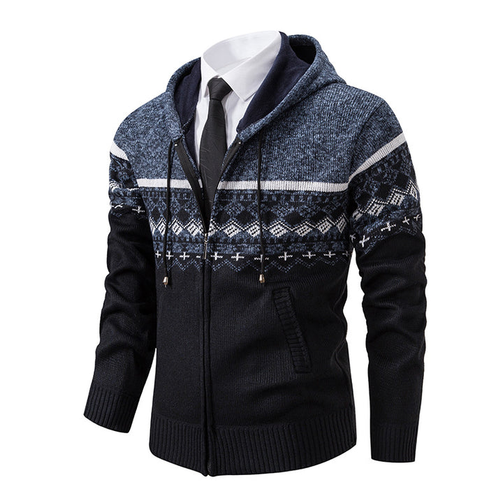 Men's hooded knit jacket with Norwegian pattern Lune London