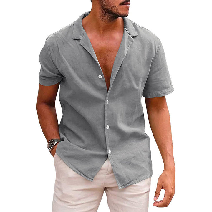 Casual linen shirt for men with stand collar and button placket Lune London