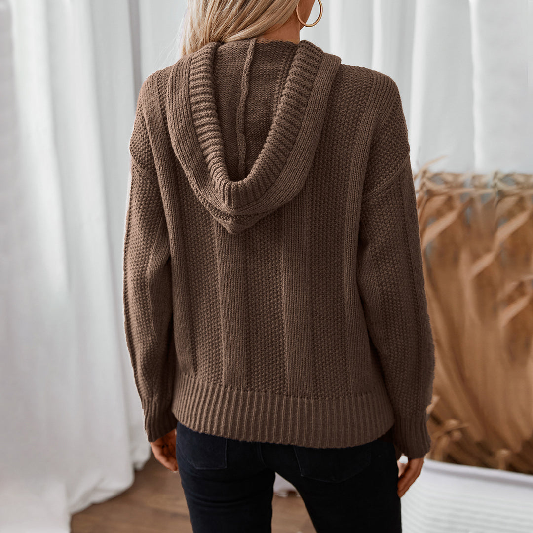 Casual knit sweater for ladies with hood and button details Lune London