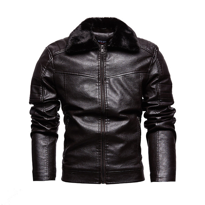 Elegant faux leather jacket for men with soft teddy collar Lune London