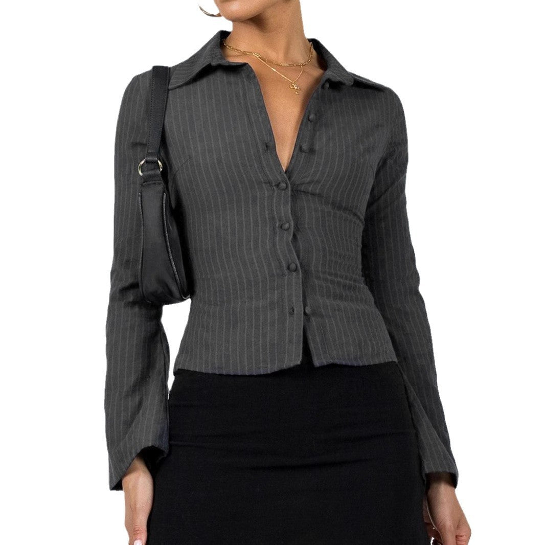 Fitted striped blouse for ladies with classic collar Lune London