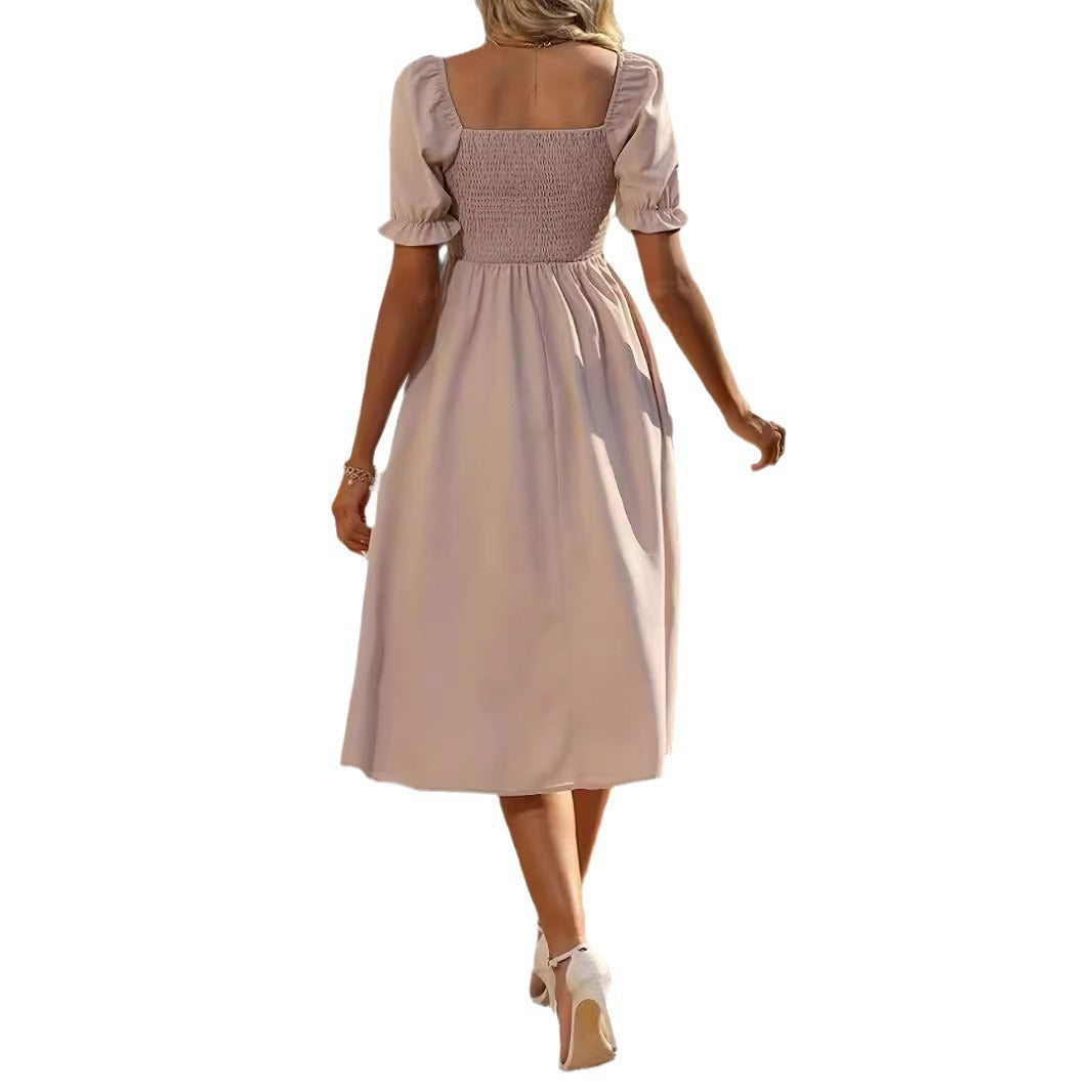 Midi dress with buttons on the front and puff sleeves Lune London