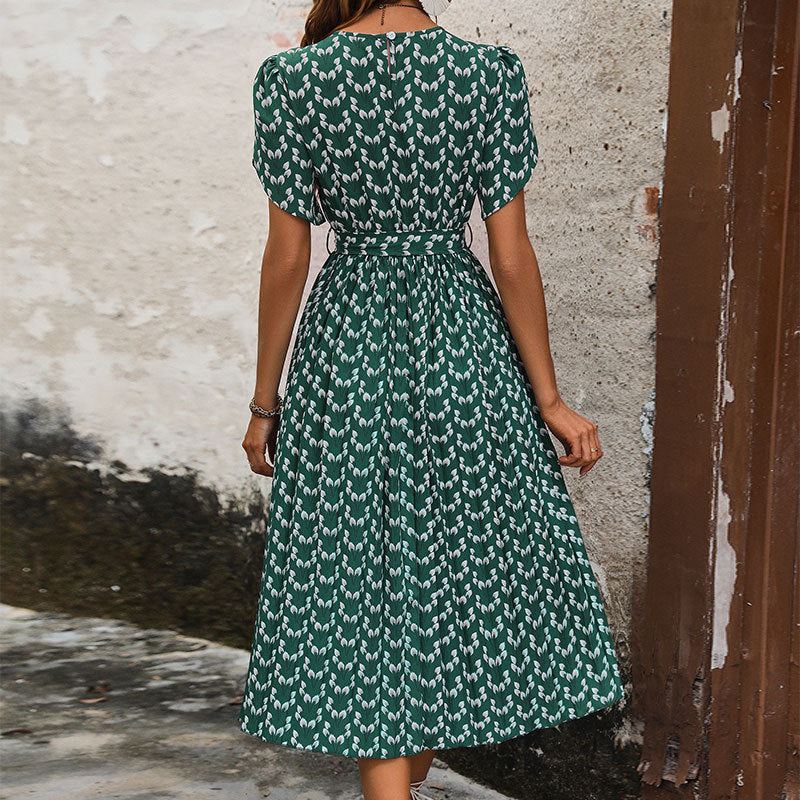 Midi dress for women with a belt at the waist and puff sleeves Lune London