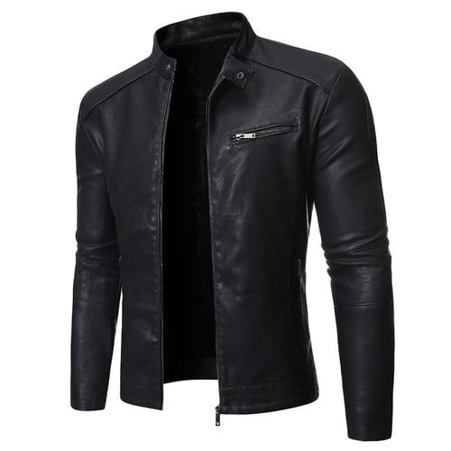 Stylish leather jacket for men with a high collar and practical zippered pockets Lune London