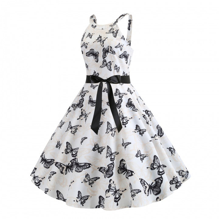 Robe midi pour femmes avec imprimé papillon et ceinture à la taille Chic & Stil