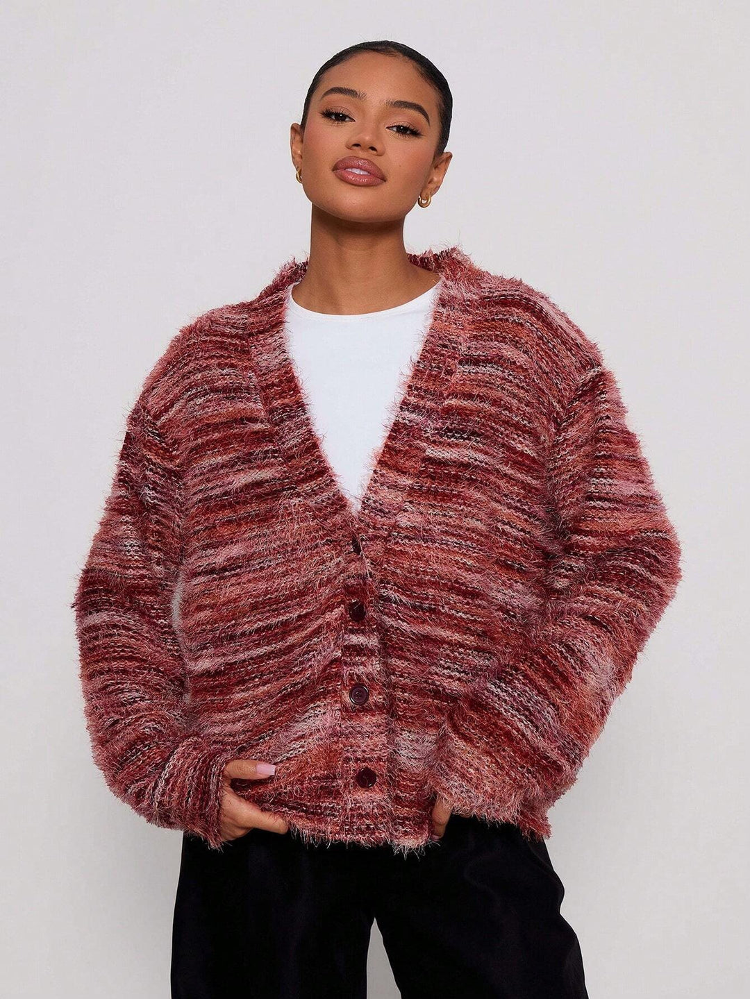 Casual women’s cardigan in structured plush fabric Lune London