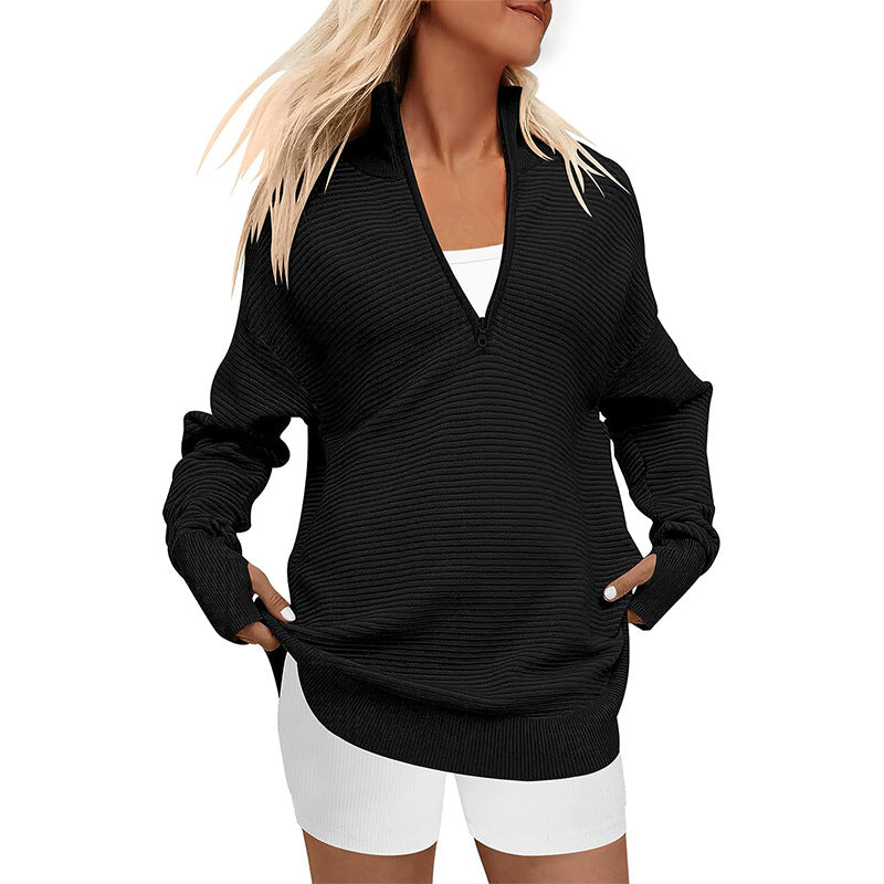 Ladies high-quality zip sweater with textured design Lune London