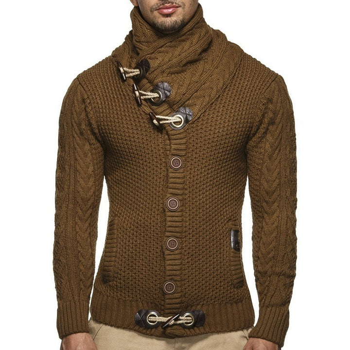 Chunky knit sweater for men with shawl collar and button detail Lune London
