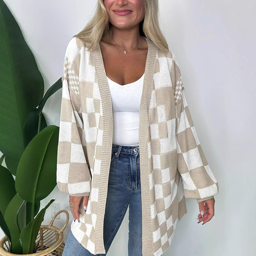 Ladies Oversize Cardigan with plaid pattern Lune London