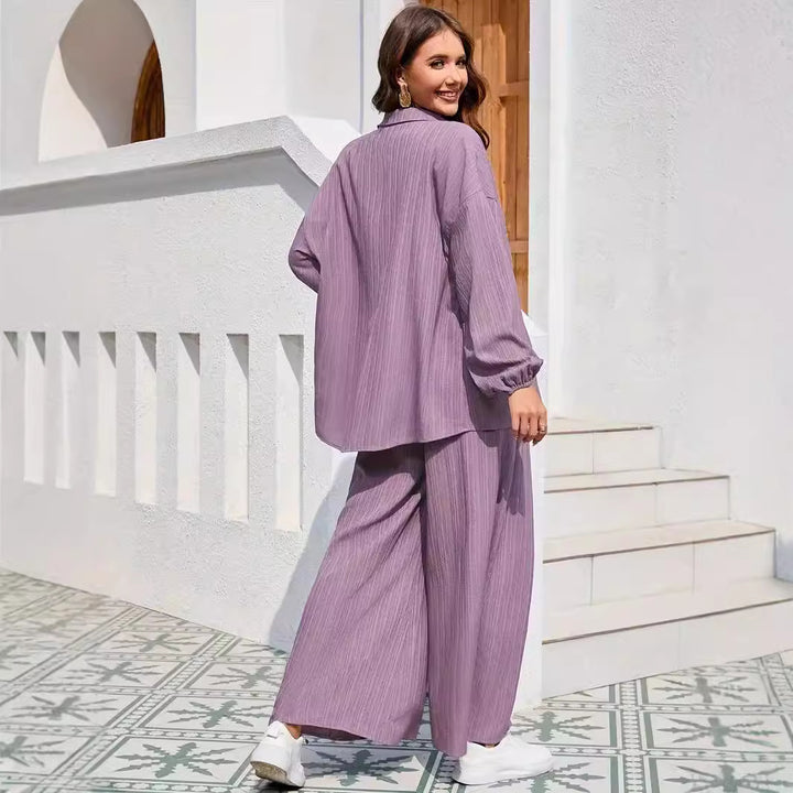 Chic and stylish casual set for women with structured top and wide pants