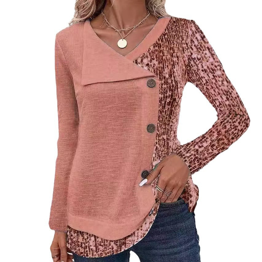 Women's long sleeve shirt with asymmetrical collar and decorative button details Lune London