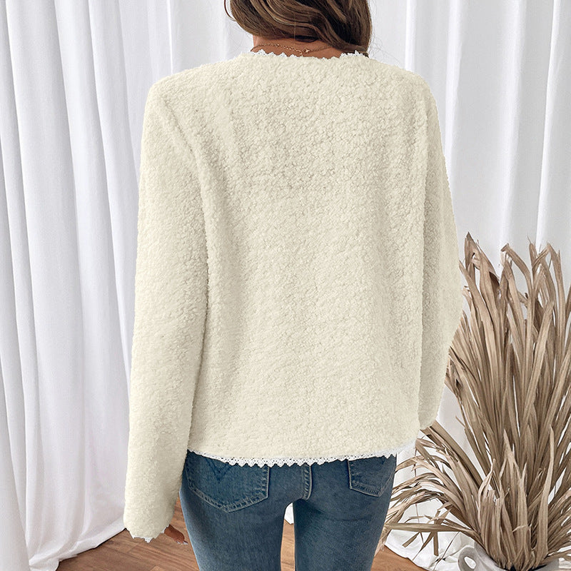 Soft teddy jacket for women with lace decoration Lune London