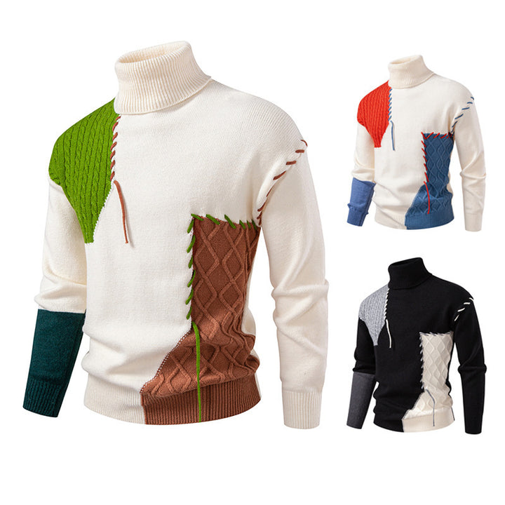Men's turtleneck sweater with geometric braid pattern and contrasting accents Lune London