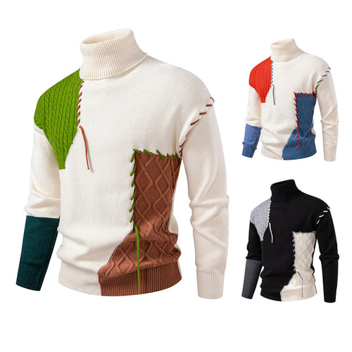 Men's turtleneck sweater with geometric braid pattern and contrasting accents Lune London