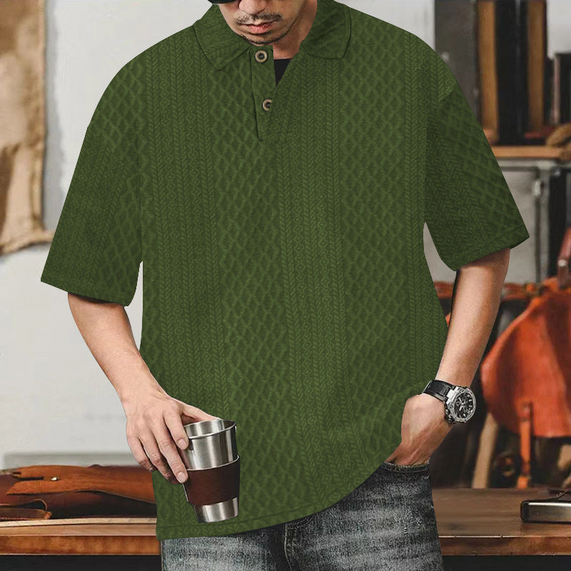 Casual polo for men with textured surface and button placket Lune London