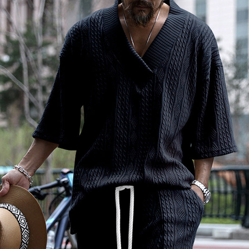 Men's casual knit pullover with V-neck and decorative cable pattern Chic and style