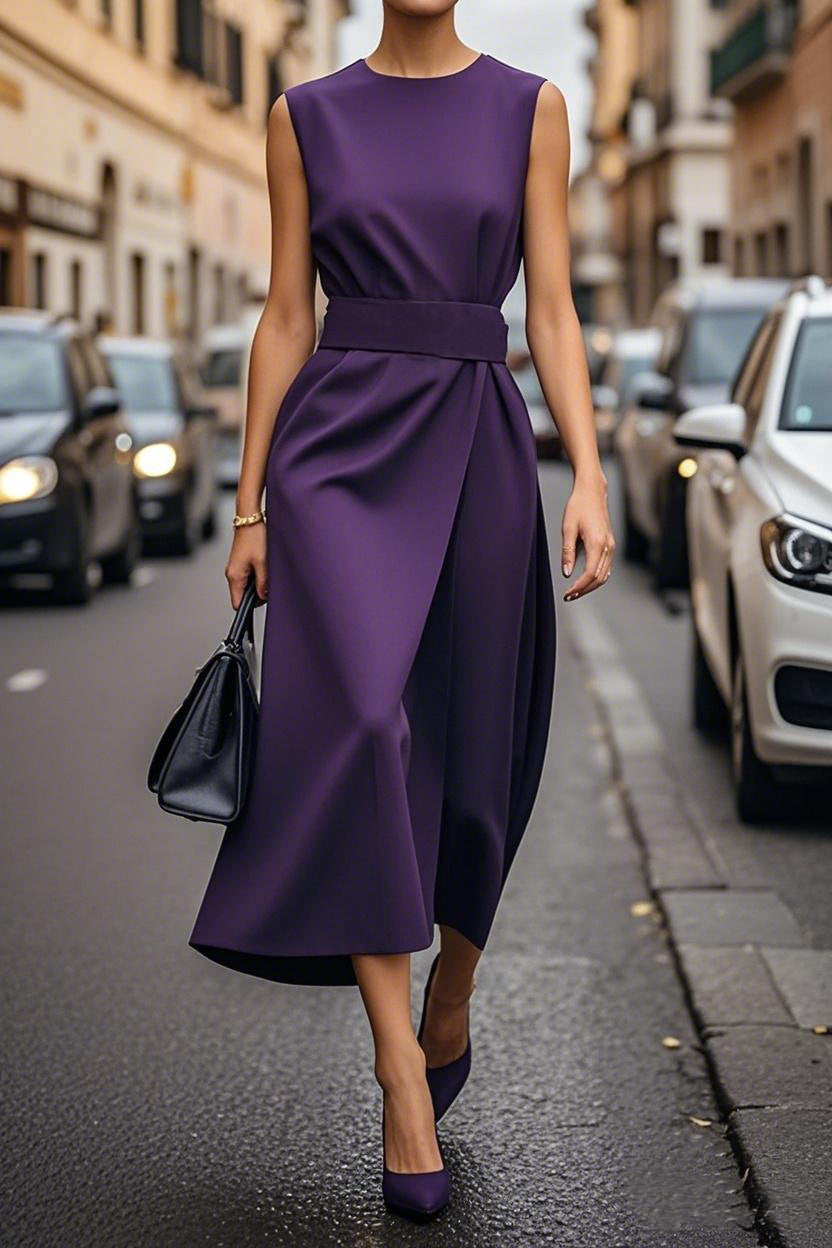 Women Elegant and Flowing Maxi Dress with Waist Belt Lune London