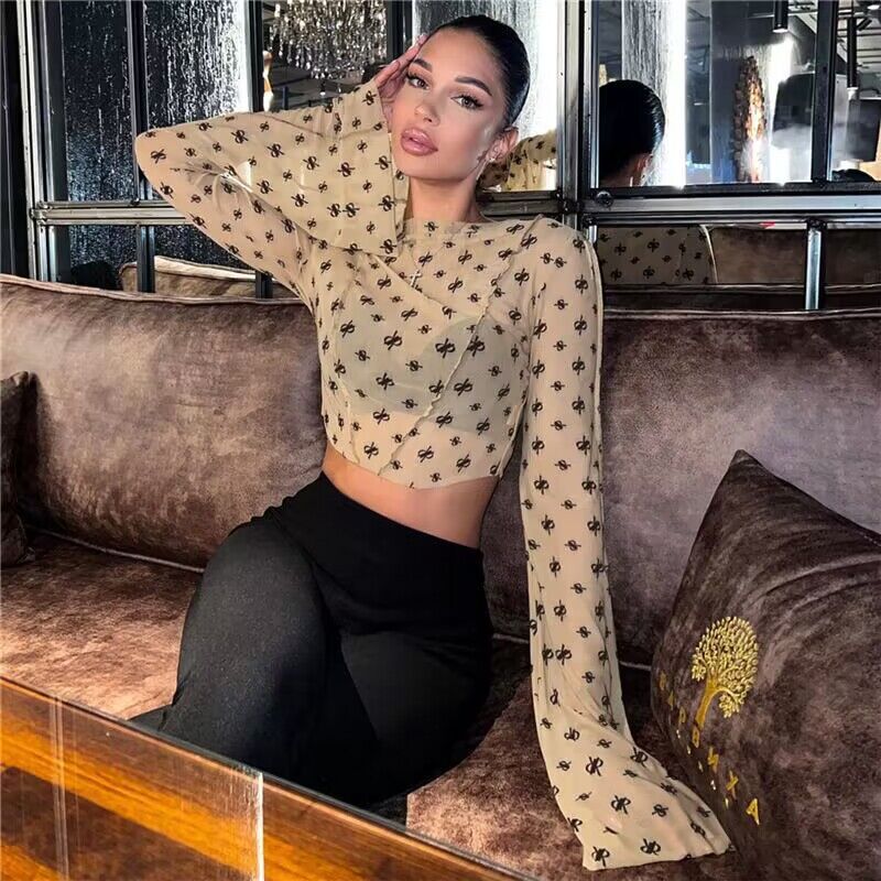 Women's Transparent Top with Long Sleeves and Delicate Pattern Lune London