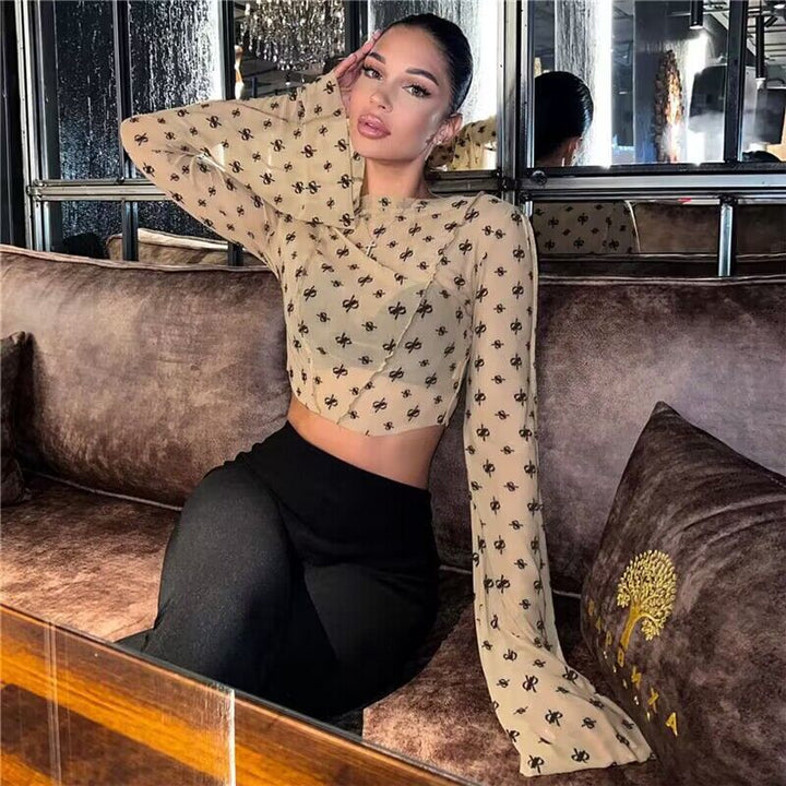 Women's Transparent Top with Long Sleeves and Delicate Pattern Lune London