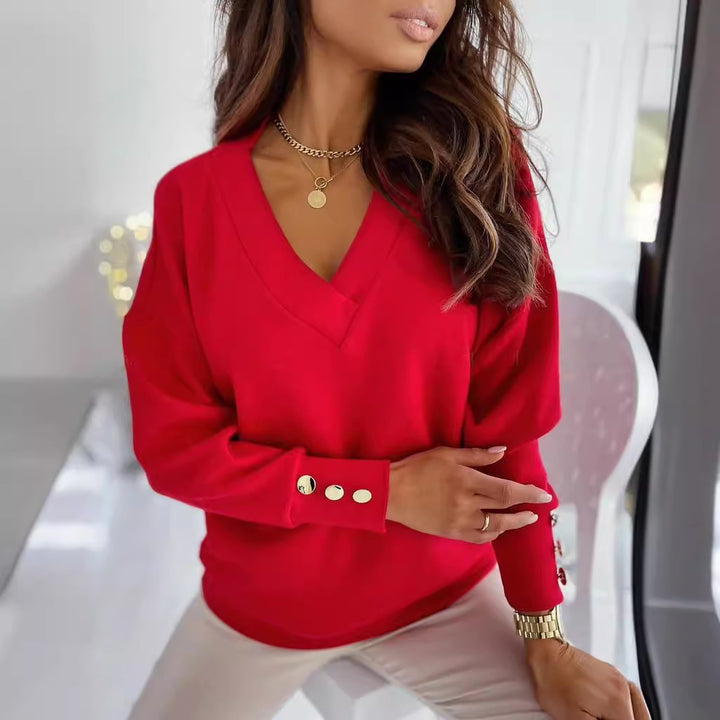 Elegant sweater for women with V-neck and trendy button details Lune London