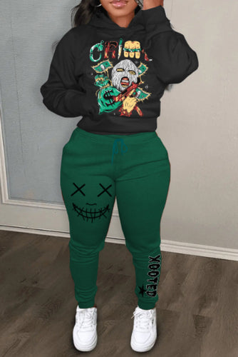 Lune London Women's Graphic Art Print Sporty Hoodie and Jogger Pants Set