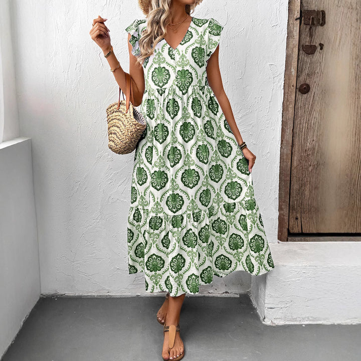 Maxi dress with ruffles for women with floral print and ruffles Lune London