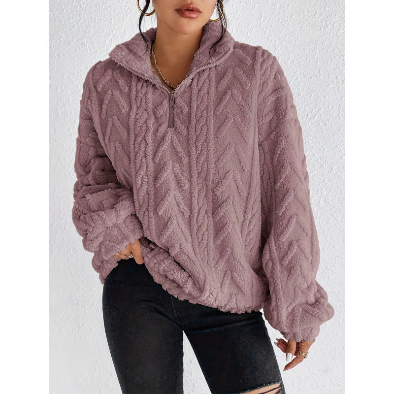 Ladies Trendy Polyester Sweater with High Collar and Lune London Texture