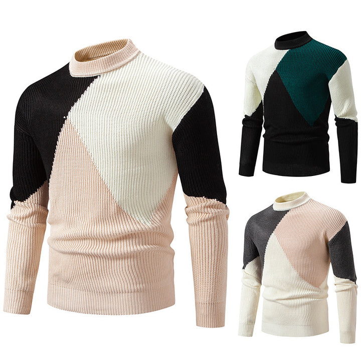 Men's high collar sweater with graphic color block design Lune London