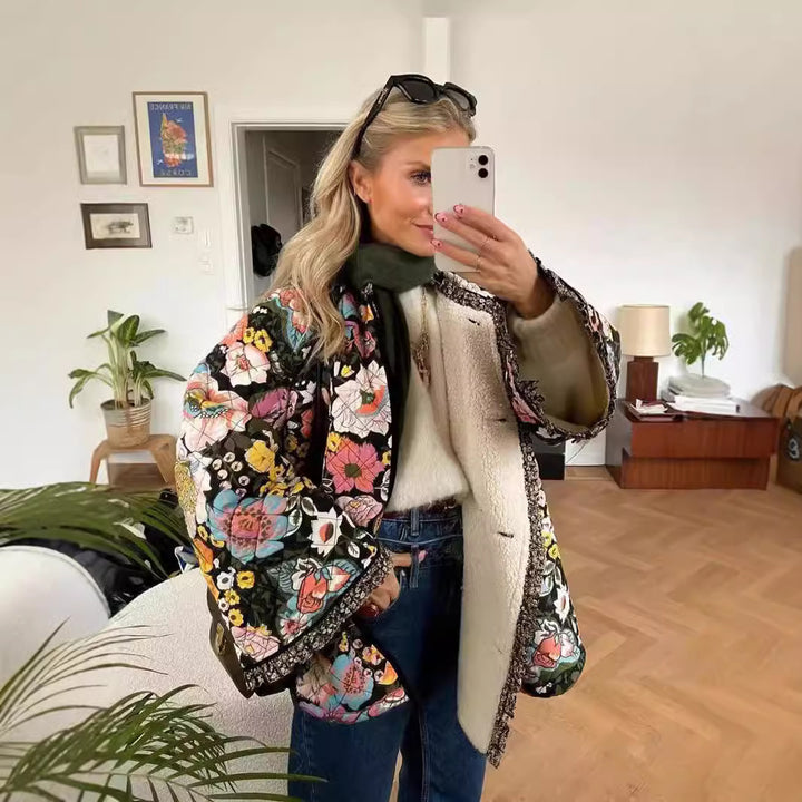 Ladies trendy quilted jacket with floral pattern Chic and Style