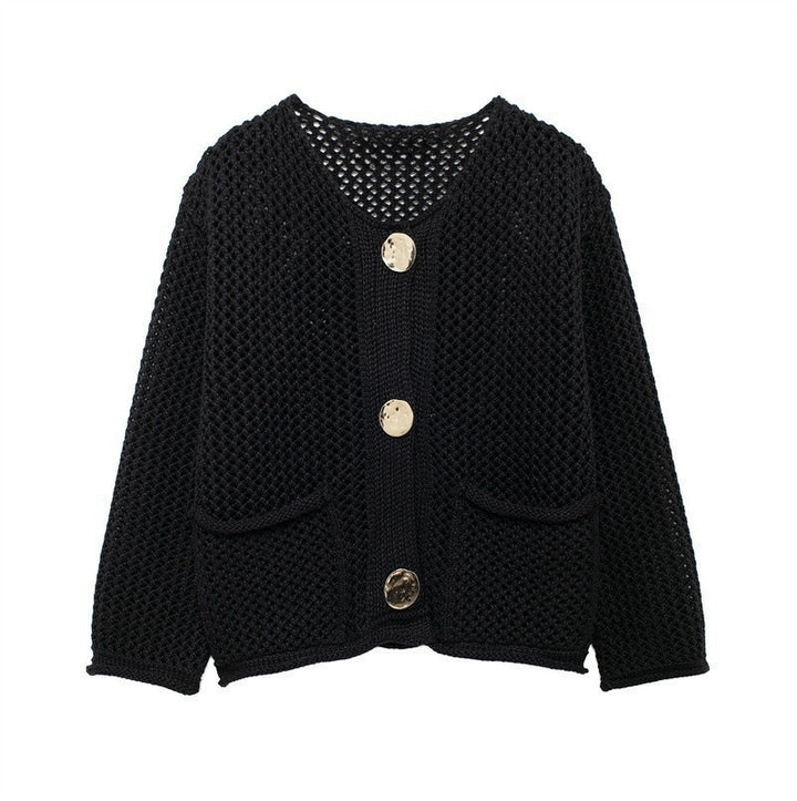 Ladies' knitted cardigan with openwork pattern and practical pockets Lune London