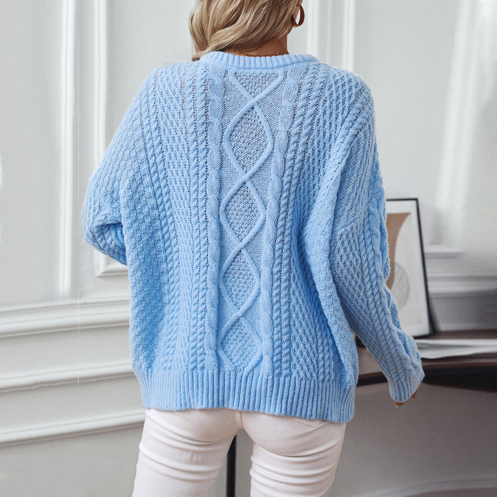Women's knitted sweater with textured cable design and round neck Lune London