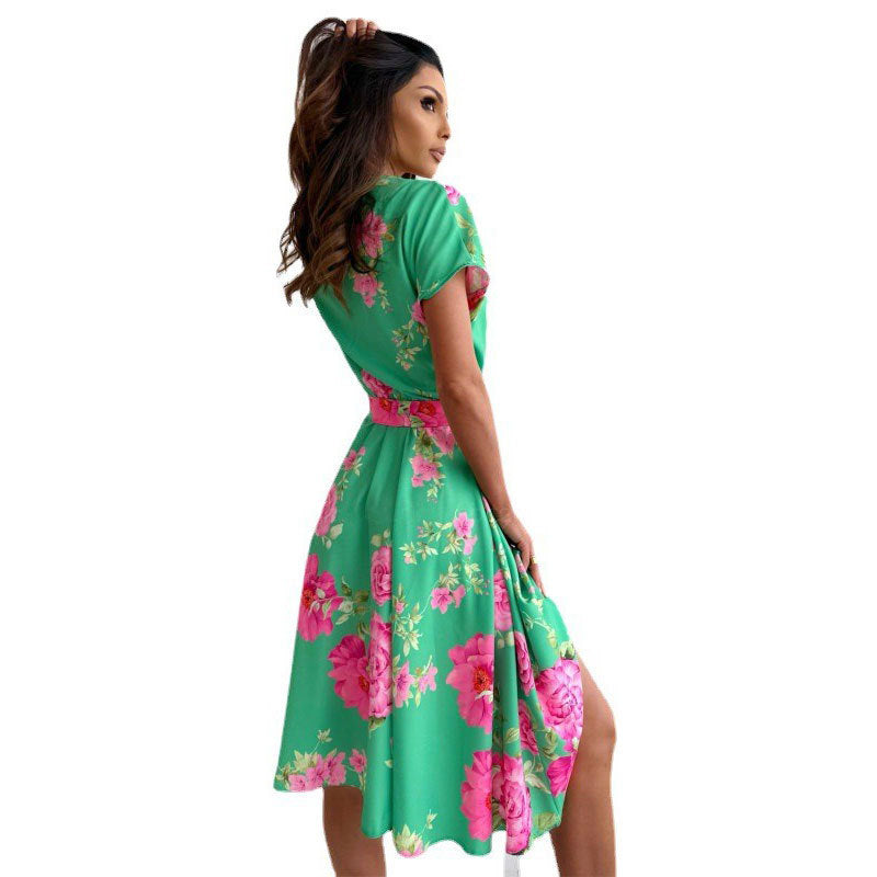 Floral print wrap dress for women with side slit Lune London